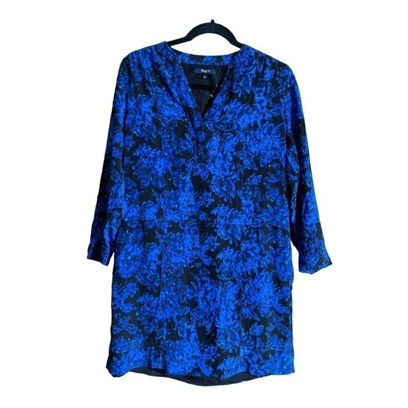 Madewell Women's Silk Shift Dress, Royal Blue & Black, Long Sleeves, Small - Picture 1 of 12